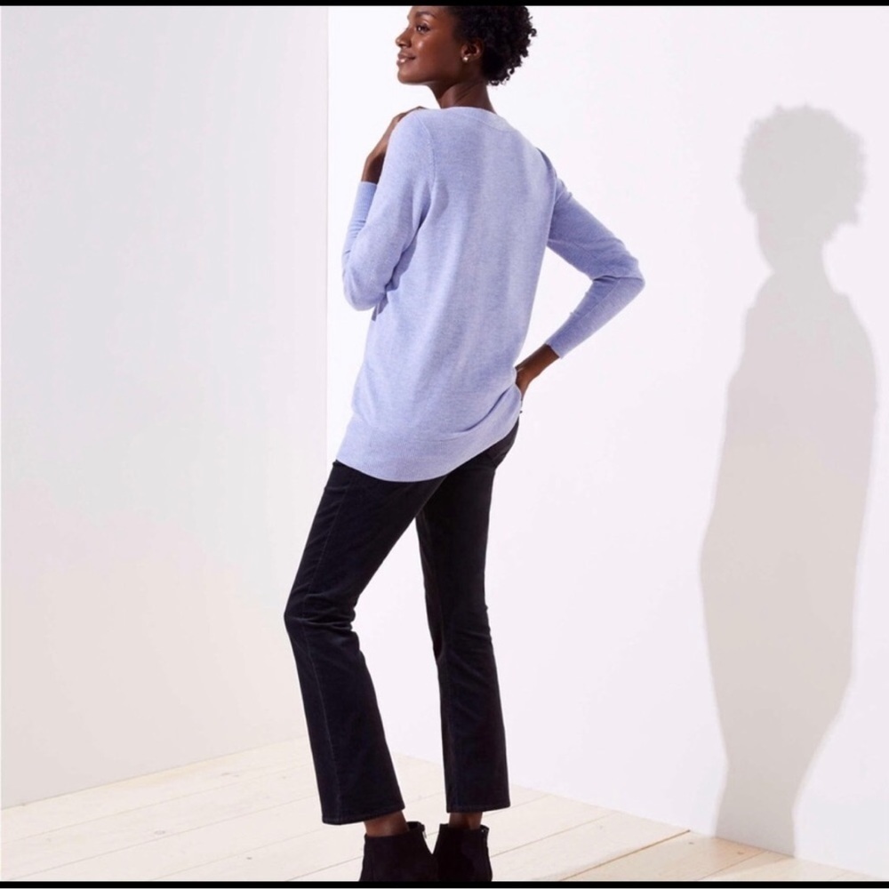 Loft Shoulder Button Knit Top Boat Neckline Heathered Lavendar - Picture 2 of 8